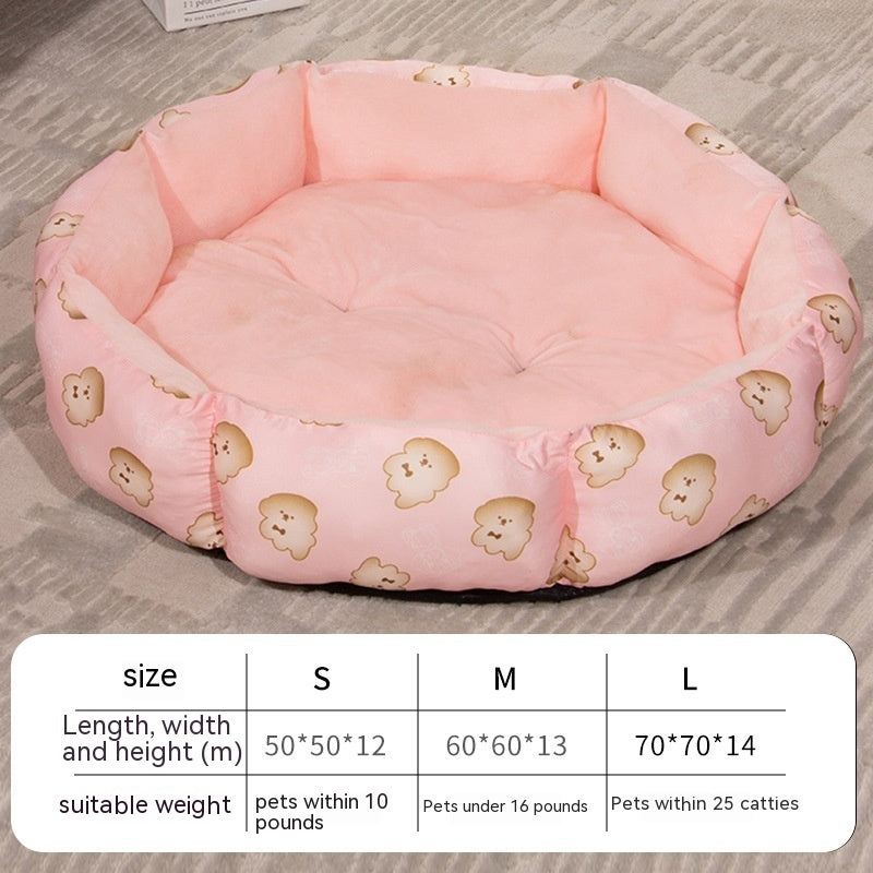 Golden octagonal pet bed with soft fleece lining, cozy cushion inside, perfect for small pets to rest comfortably.