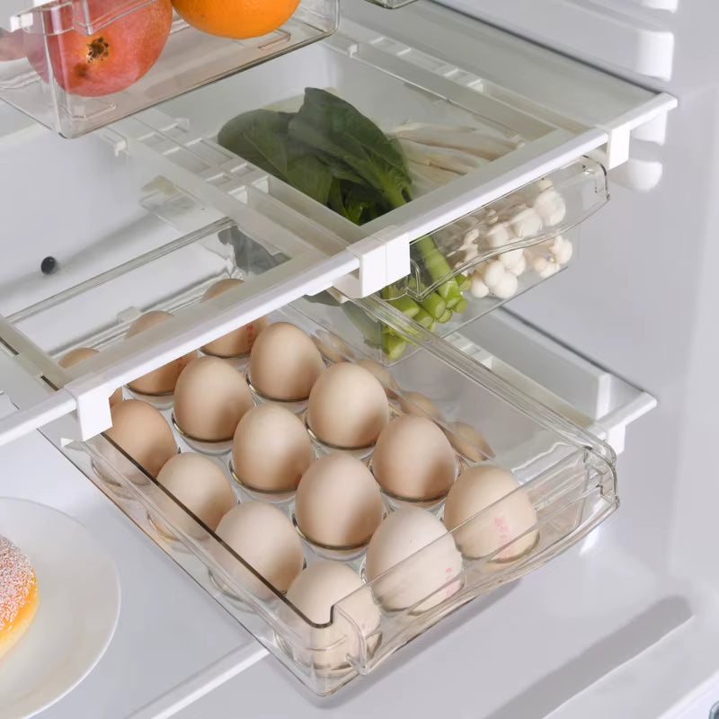 RoyalSavings fridge drawer storage box for fruits, eggs, and vegetables, clear plastic container with compartments.