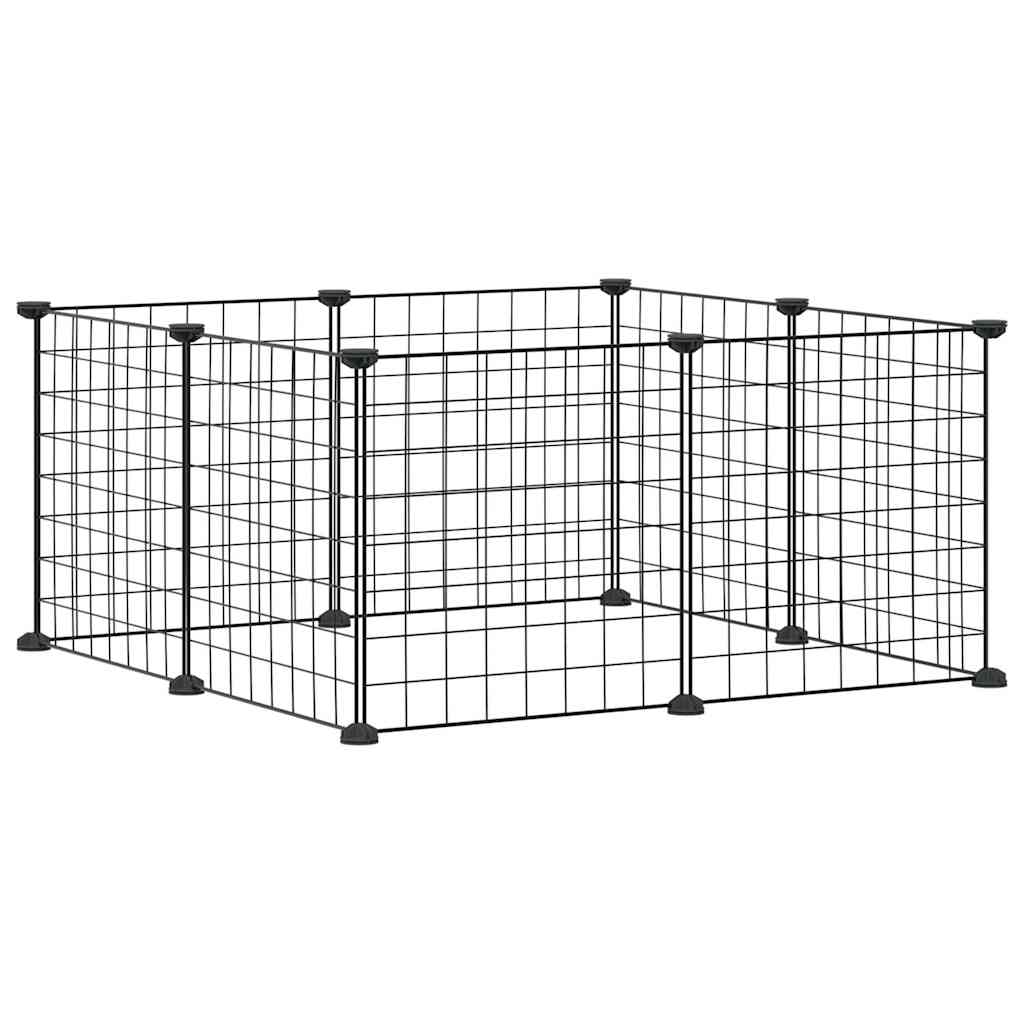Golden 8-panel pet cage with door, showing sturdy metal bars and secure latch for small animals or pets.