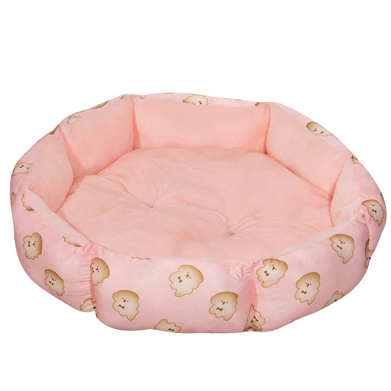 Golden octagonal pet cage bed with plush fleece lining, providing a cozy and secure resting spot for small animals.