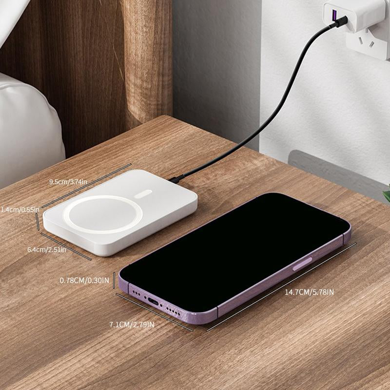RoyalSavings 5000mAh magnetic power bank with MagSafe wireless fast charger for iPhone 12-17 Pro and Pro Max, compact portable battery pack.