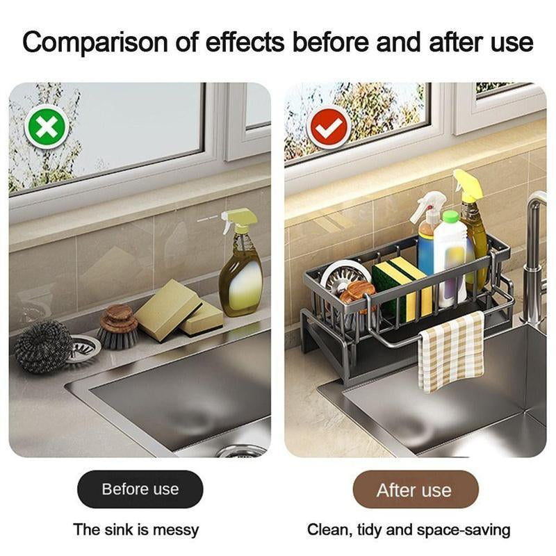 RoyalSavings decorative kitchen sink drying rack with waterproof steel, hanging design, multifunctional storage for kitchen use.
