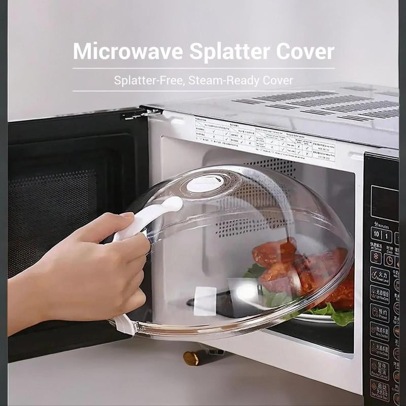 RoyalSavings microwave splatter cover with handle, reusable microwave lid for food, modern kitchen utensil and gadget.