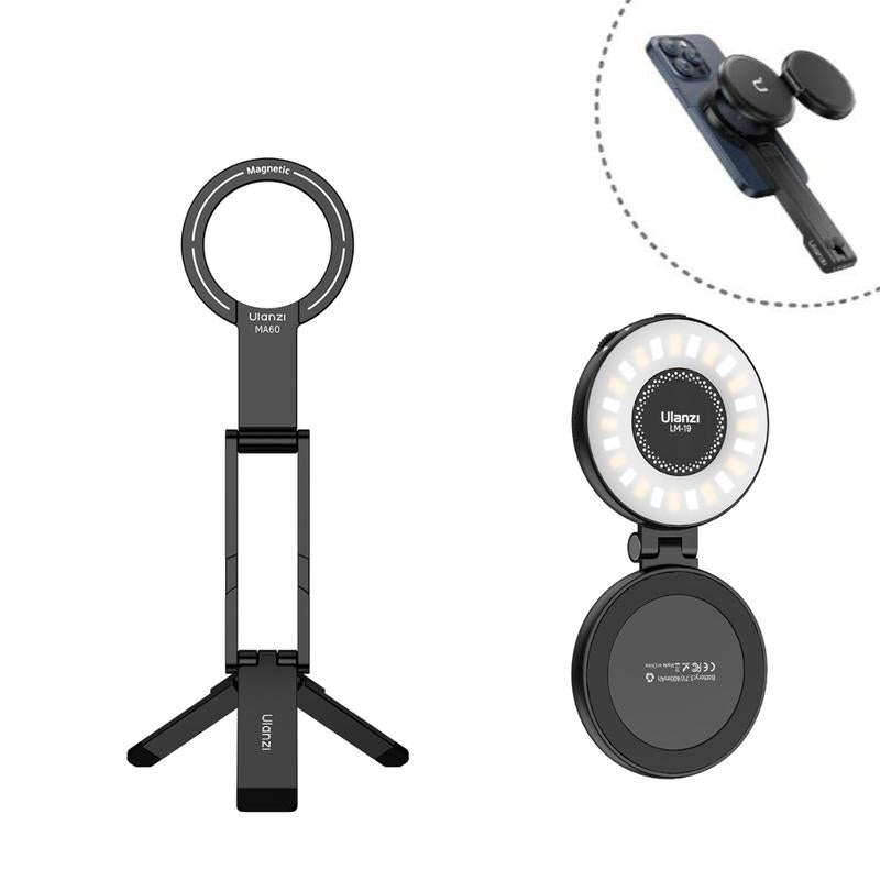 RoyalSavings ULANZI MA60 magnetic phone stand for iPhone, compact aluminum foldable tripod with quick magnetic mount.