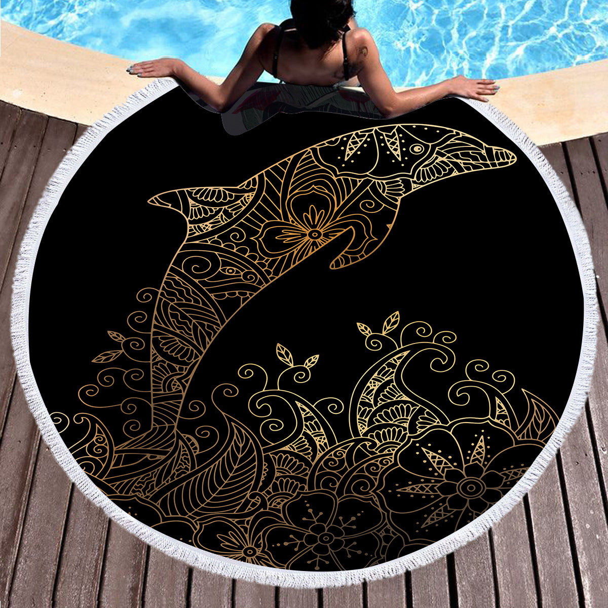 Golden microfiber beach towel with customizable design, featuring vibrant colors and soft, quick-drying fabric for beach and pool use.
