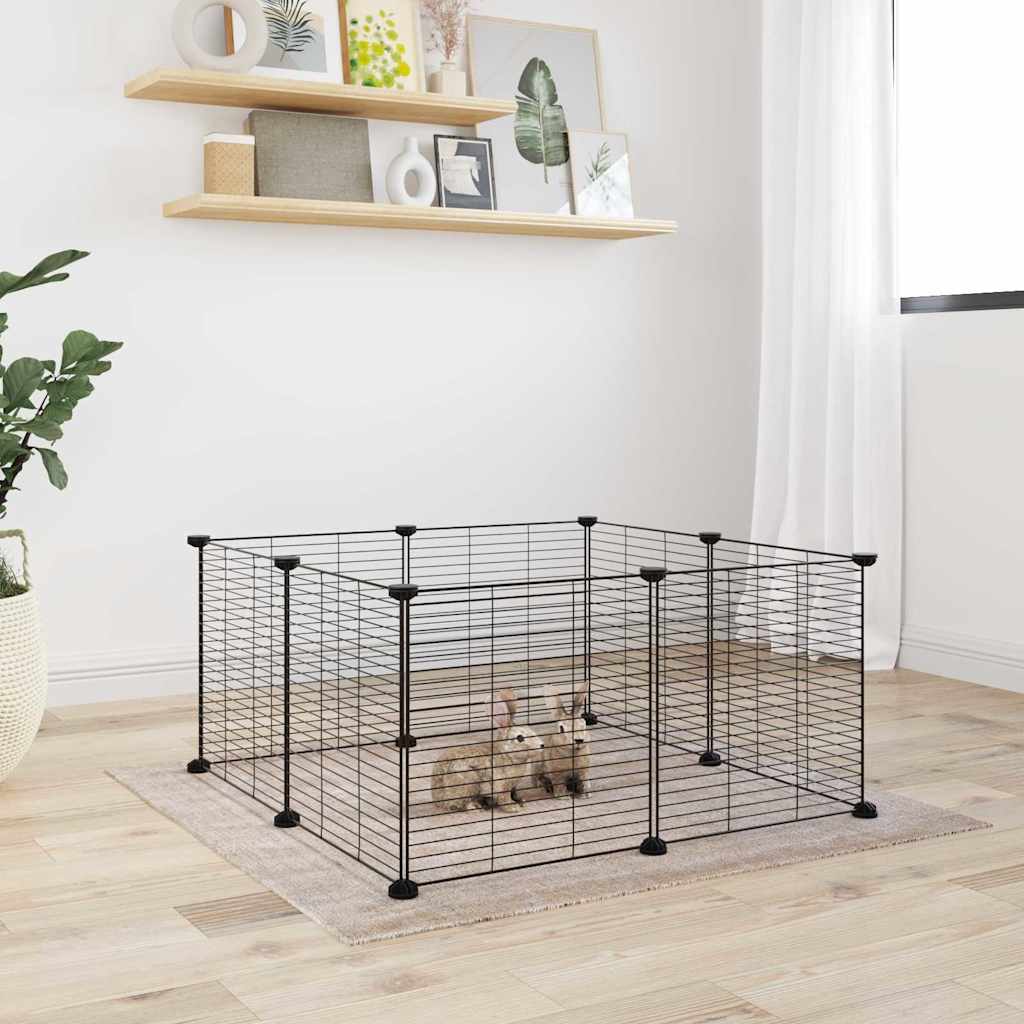 Golden 8-Panel Pet Cage with Door, sturdy metal construction, designed for small animals, with secure door and multiple panels.