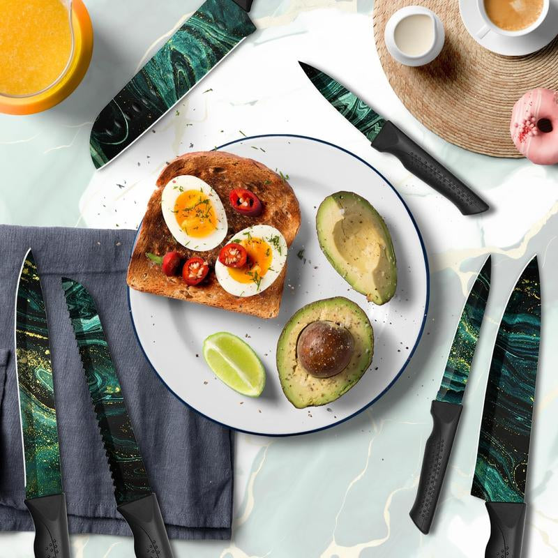 RoyalSavings colorful 6-piece kitchen knife set with sharp blades, ideal for versatile cooking and food preparation.