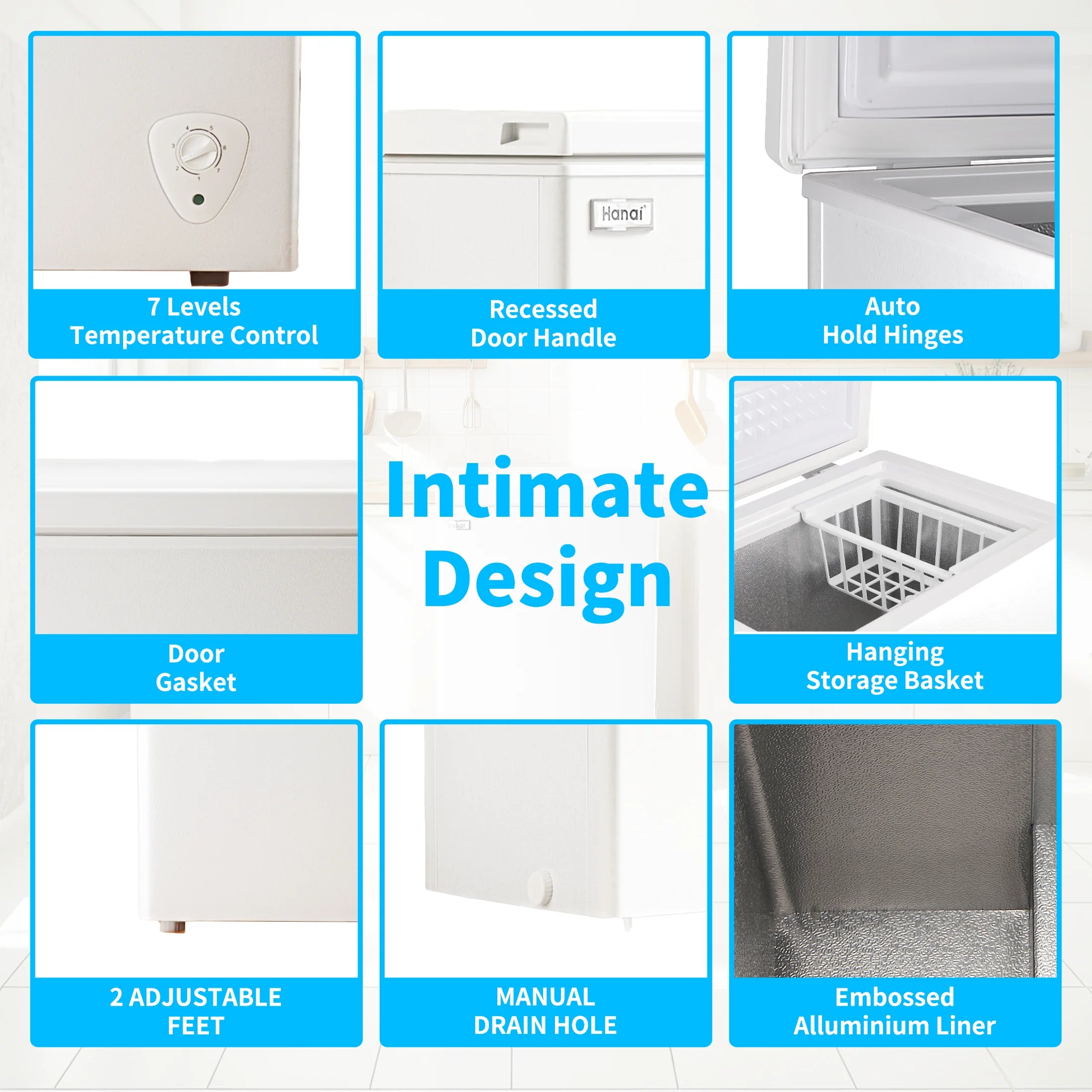 RoyalSavings 3.5 Cu.Ft white chest freezer with removable storage basket, deep freezer ideal for extra frozen storage.