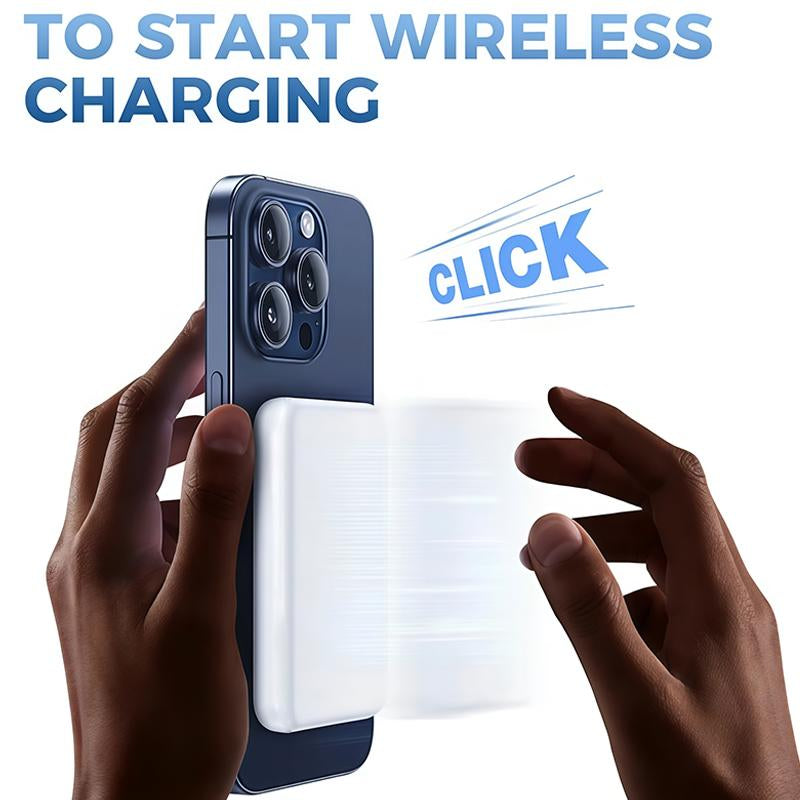 RoyalSavings 5000mAh magnetic power bank with MagSafe wireless fast charger, compact portable battery pack for iPhone 12-17 Pro models.