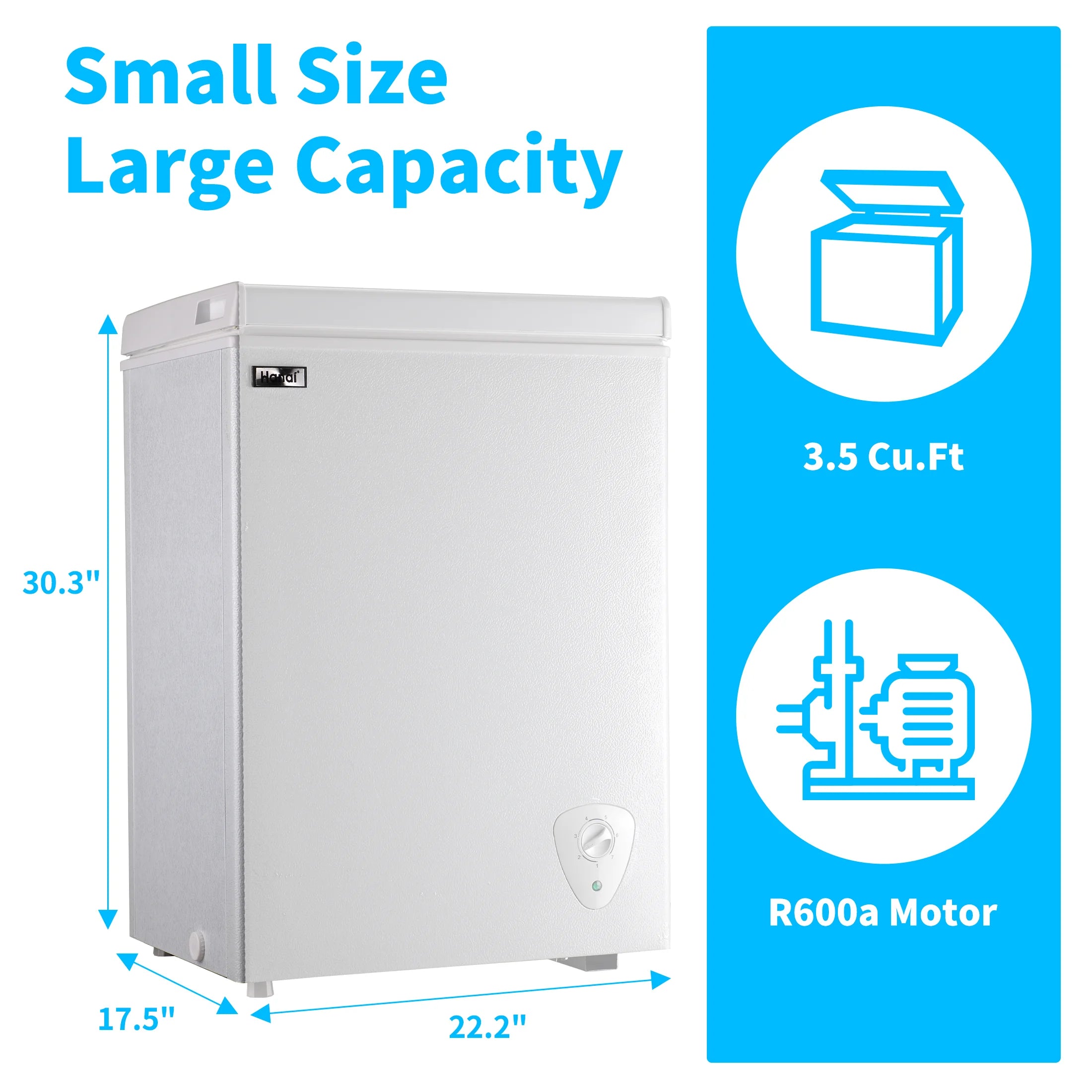 RoyalSavings 3.5 Cu.Ft white chest freezer with removable storage basket, deep freezer for efficient cold storage.