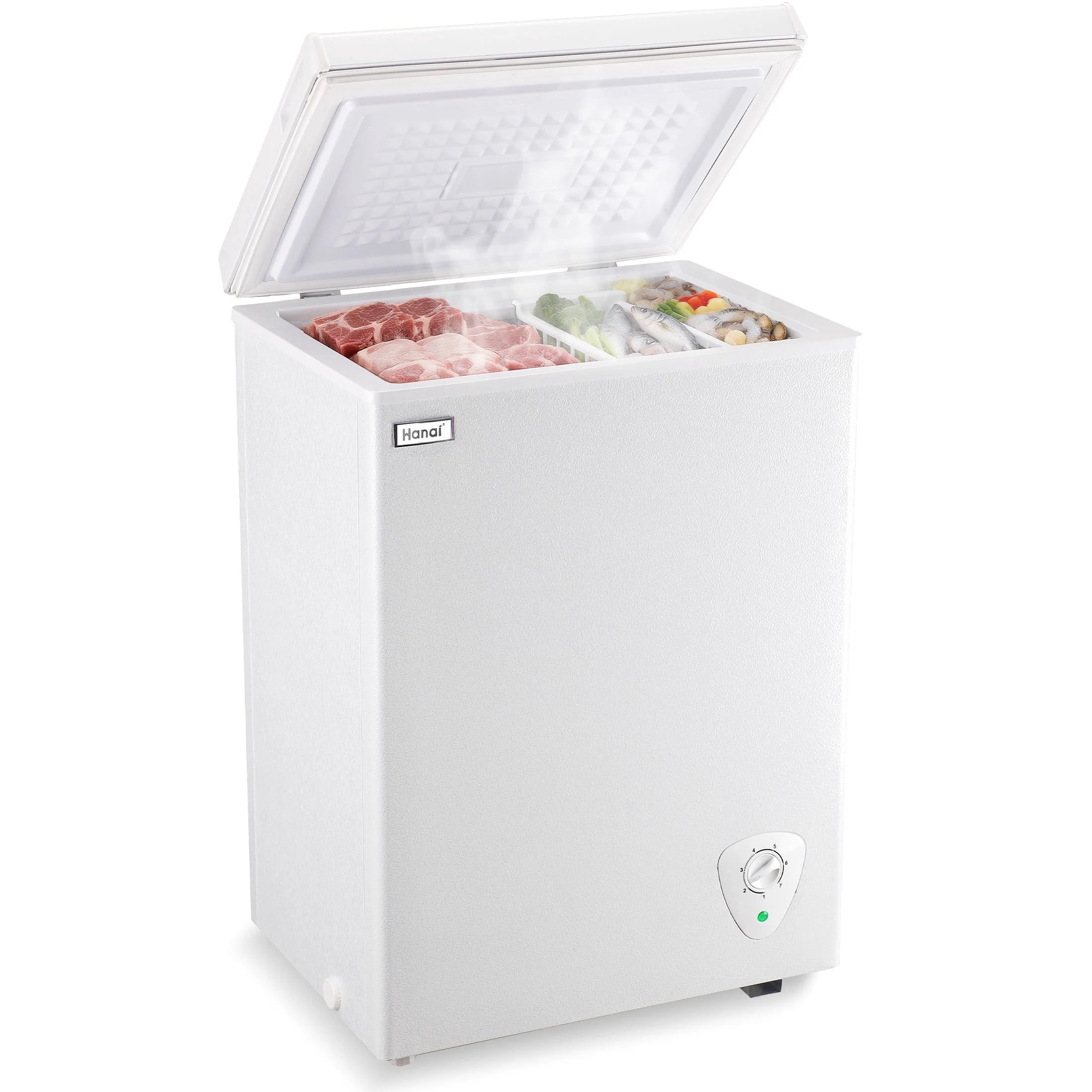 RoyalSavings 3.5 cu. ft. white chest freezer with removable storage basket, deep freezer for extra frozen food storage