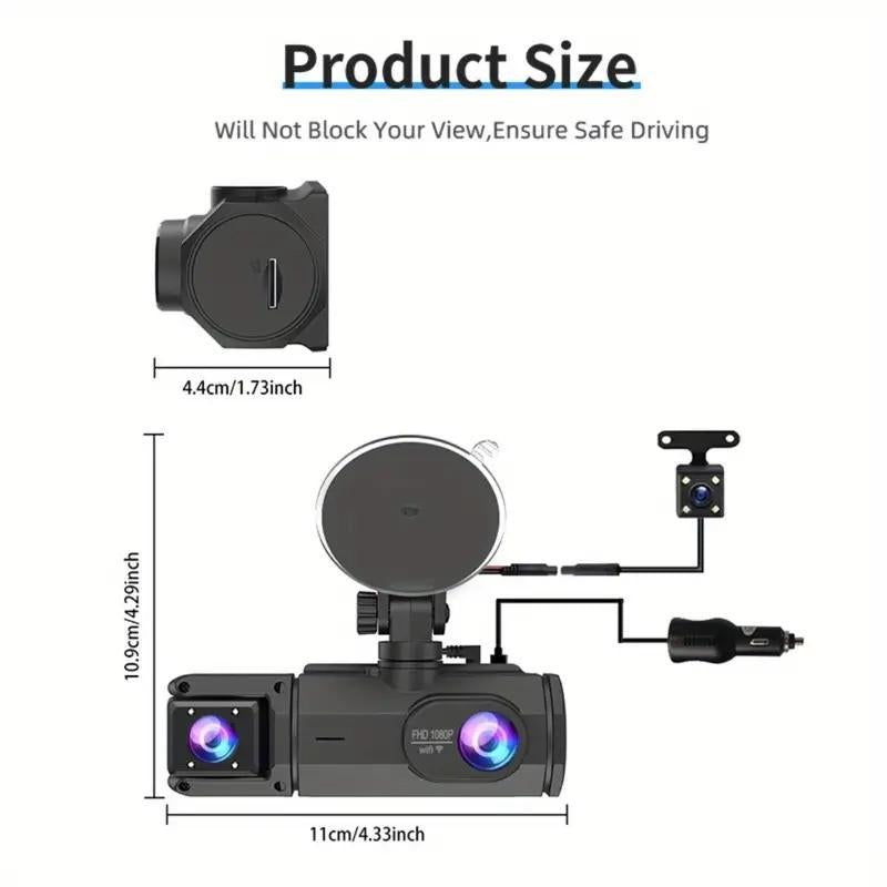 RoyalSavings HD Car Dashcam with 32GB memory card mounted inside vehicle, recording video surveillance for cars, trucks, and SUVs.