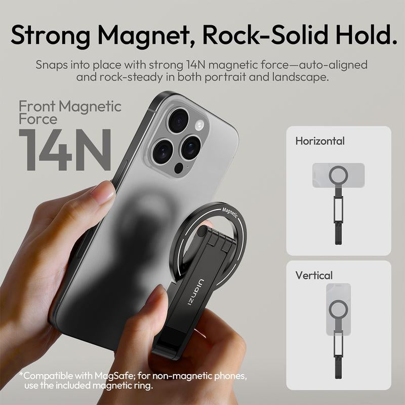 ULANZI MA60 magnetic aluminum phone stand for iPhone, mini foldable tripod with magnetic quick mount, compatible with iPhone 12-16 models