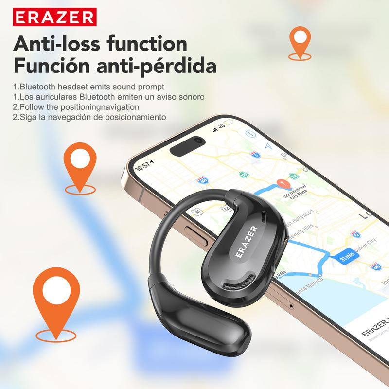 RoyalSavings ERAZER Xt66Pro OWS wireless Bluetooth earbuds with built-in microphone, supporting 135 languages for translation and calls.