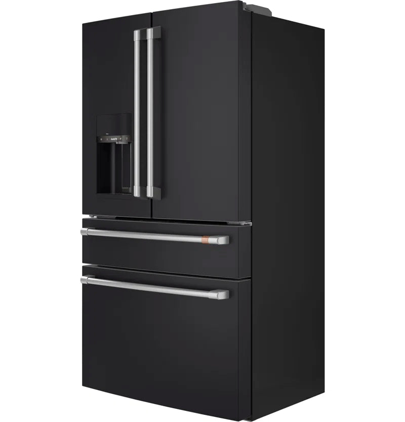 RoyalSavings French-door smart refrigerator with sleek stainless steel finish and digital control panel visible in the image.