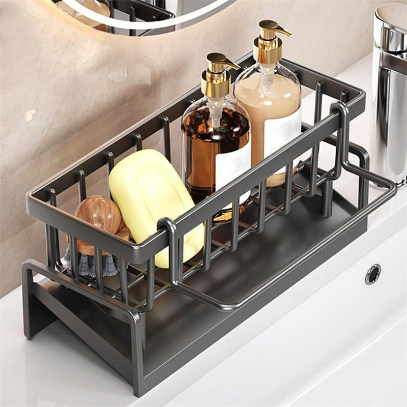 RoyalSavings decorative kitchen sink drying rack with hanging design, waterproof steel, compact storage organizer for drying dishes.