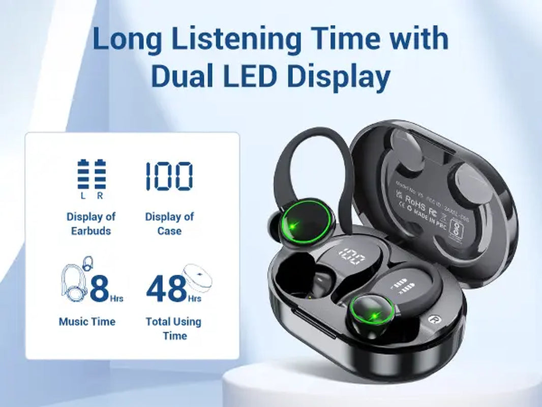 RoyalSavings EDYELL C16 wireless earbuds with Bluetooth 5.3, waterproof design, shown with charging case and earbuds inside