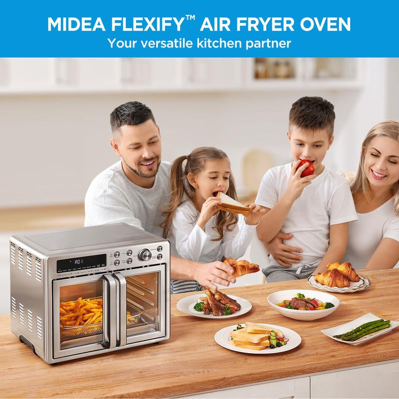 RoyalSavings 2026 Midea Flexify French Door Air Fryer Toaster Oven combo with large capacity, elegant design, and convection fan.