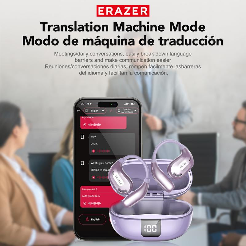 RoyalSavings ERAZER Xt66Pro OWS wireless Bluetooth earphones with built-in microphone, real-time translation, and HiFi sound.