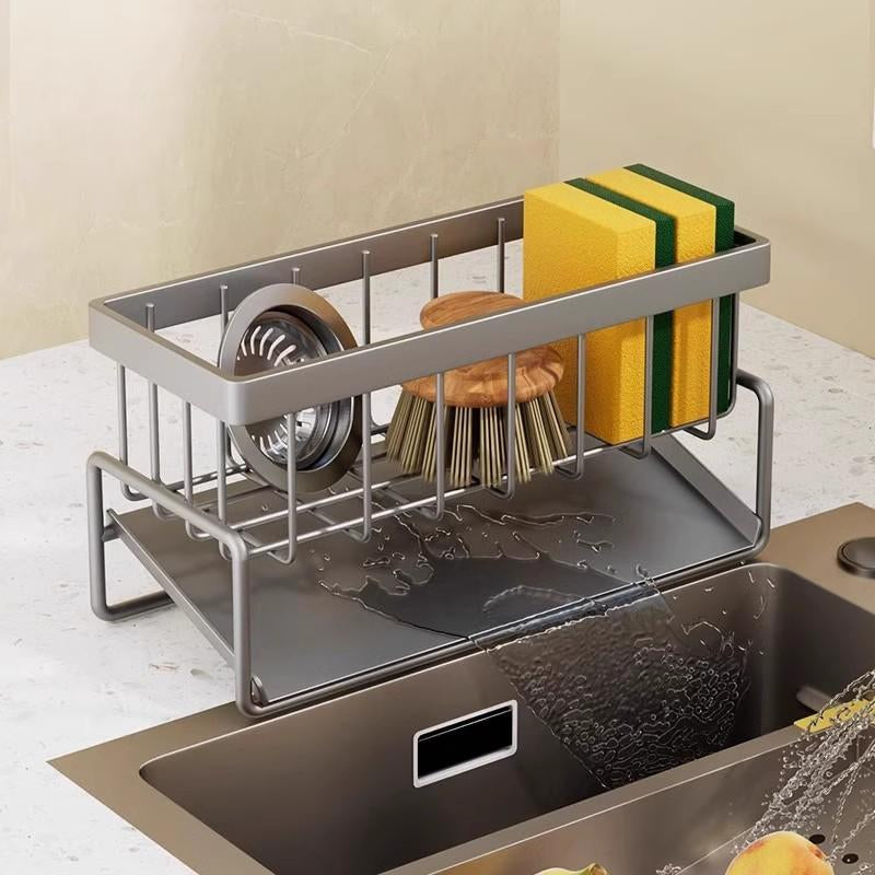 RoyalSavings kitchen sink drying rack with hanging design, waterproof steel, compact storage for dishes and utensils, holds up to 10kg.
