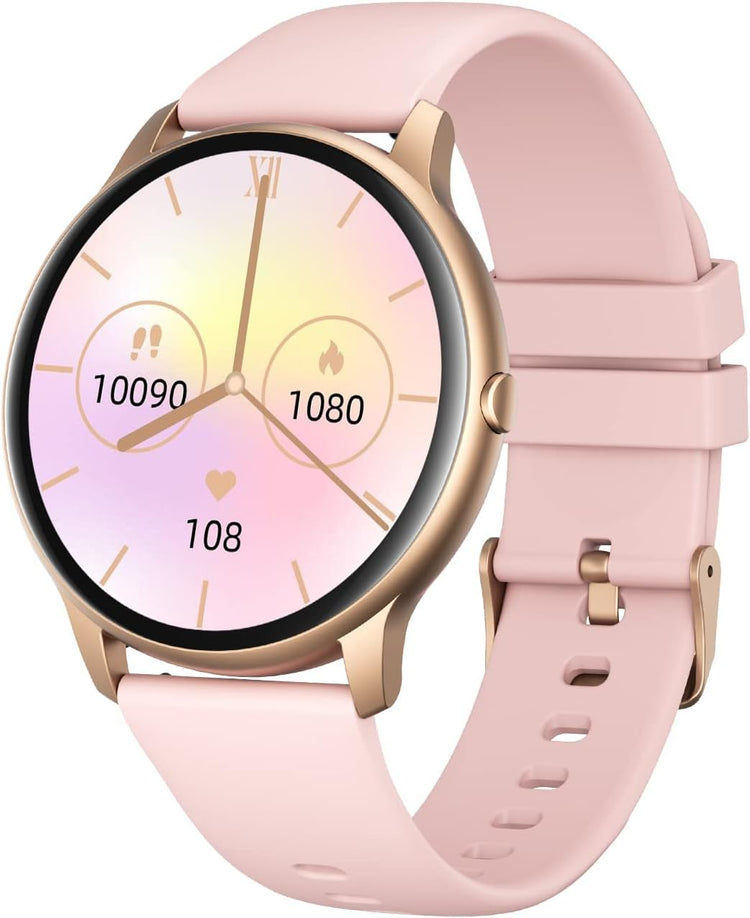 Women Smart Watch Compatible with Iphone and Android Phones IP68 Waterproof, round Watch for Women Smartwatch Fitness Tracker Heart Rate Monitor Digital Watch with Personalized Watch Faces (Pink)