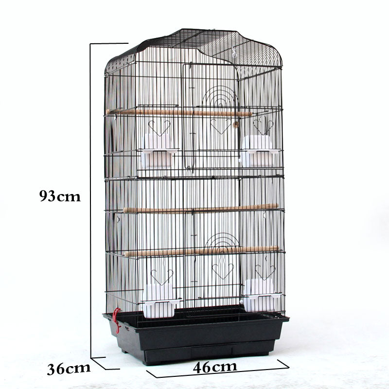Golden portable bird parrot cage for small and medium-sized parrots, with spacious metal bars and easy-access doors.
