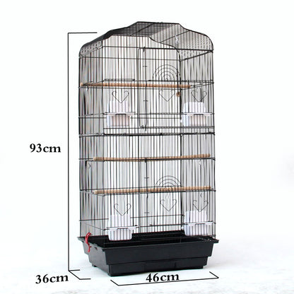 Golden portable bird parrot cage for small and medium-sized parrots, with spacious metal bars and easy-access doors.