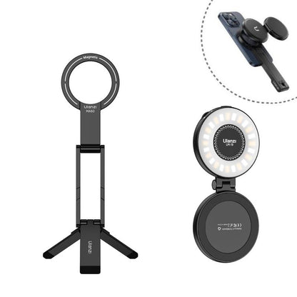 RoyalSavings ULANZI MA60 magnetic phone stand for iPhone, compact aluminum foldable tripod with quick magnetic mount.