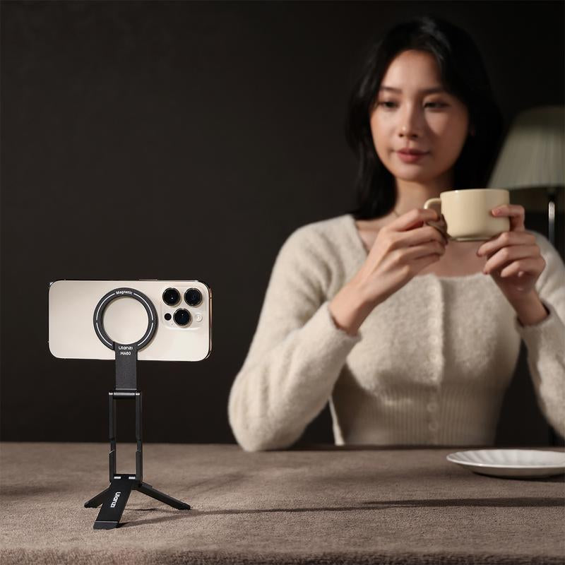 ULANZI MA60 Magnetic Phone Stand for Iphone – Aluminum Mini Foldable Tripod | Pocket-Sized Cell Phone Stand with Magnetic Quick Mount | Compatible with Iphone 12, 13, 14, 15, and 16 Models Magnetic Phone Tripod Stand