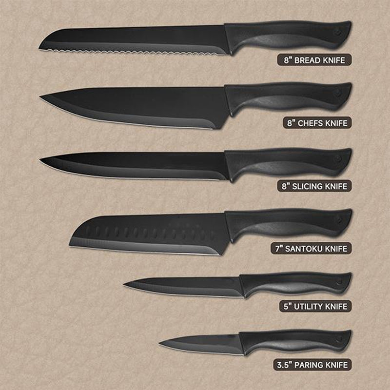 Colorful RoyalSavings 6-piece kitchen knife set with sharp blades and ergonomic handles, ideal for versatile cooking tasks.