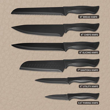 Colorful RoyalSavings 6-piece kitchen knife set with sharp blades and ergonomic handles, ideal for versatile cooking tasks.