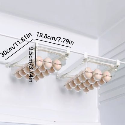 RoyalSavings fridge drawer storage box for fruits, eggs, and vegetables, featuring clear compartments for organized kitchen storage.