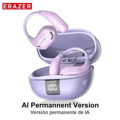 RoyalSavings ERAZER Xt66Pro OWS wireless Bluetooth earbuds with built-in mic, supporting 135 languages and high-fidelity sound.