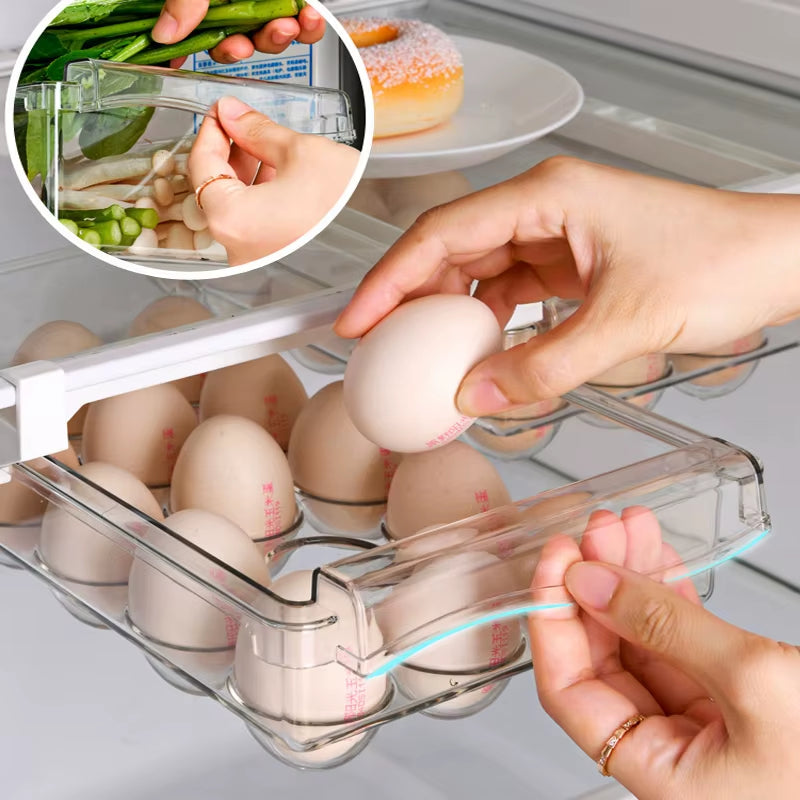RoyalSavings fridge drawer storage box for fruits, eggs, and vegetables, with clear compartments for organized freshness.