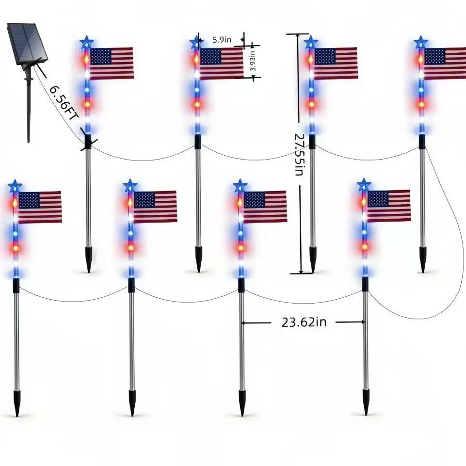 Eight American flag solar lights from RoyalSavings, outdoor flag light set with solar-powered illumination.