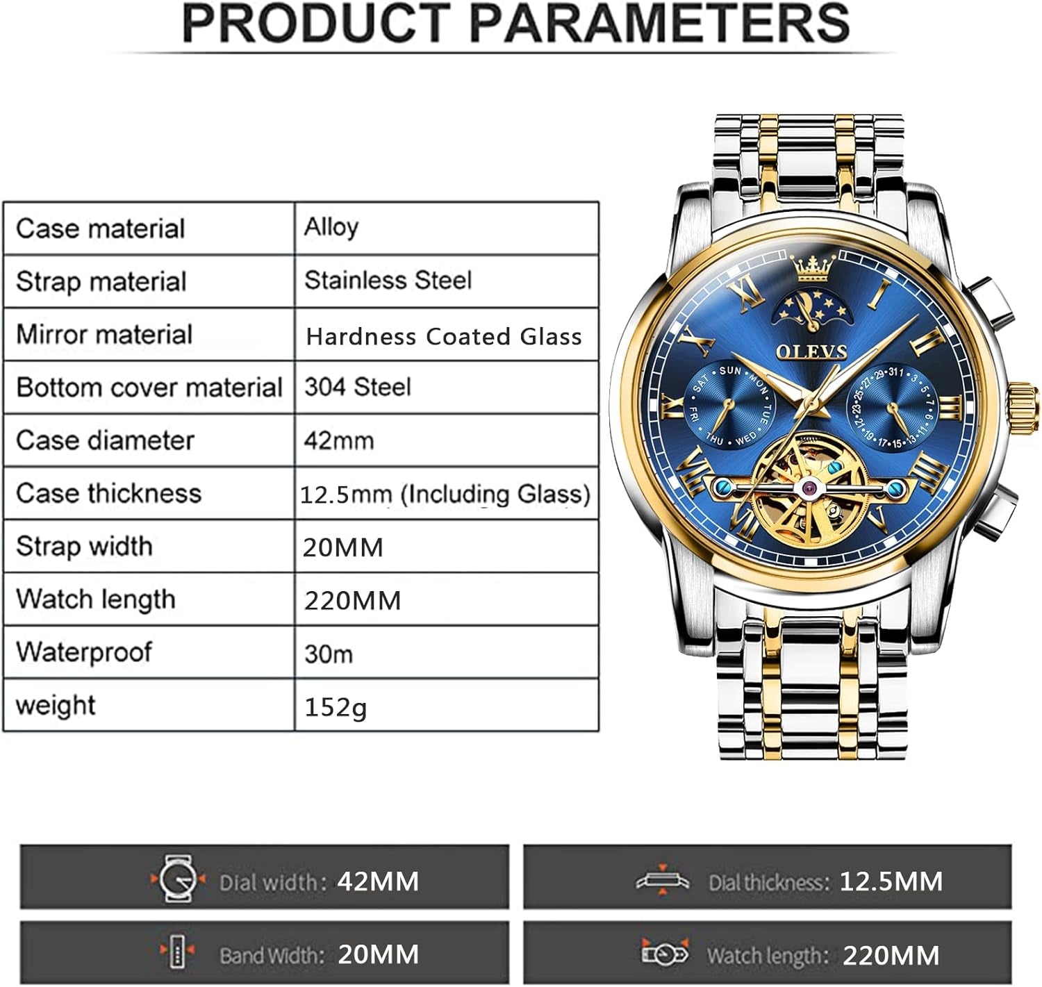 Automatic Mechanical Watches for Men Self Winding Waterproof Stainless Steel Men&