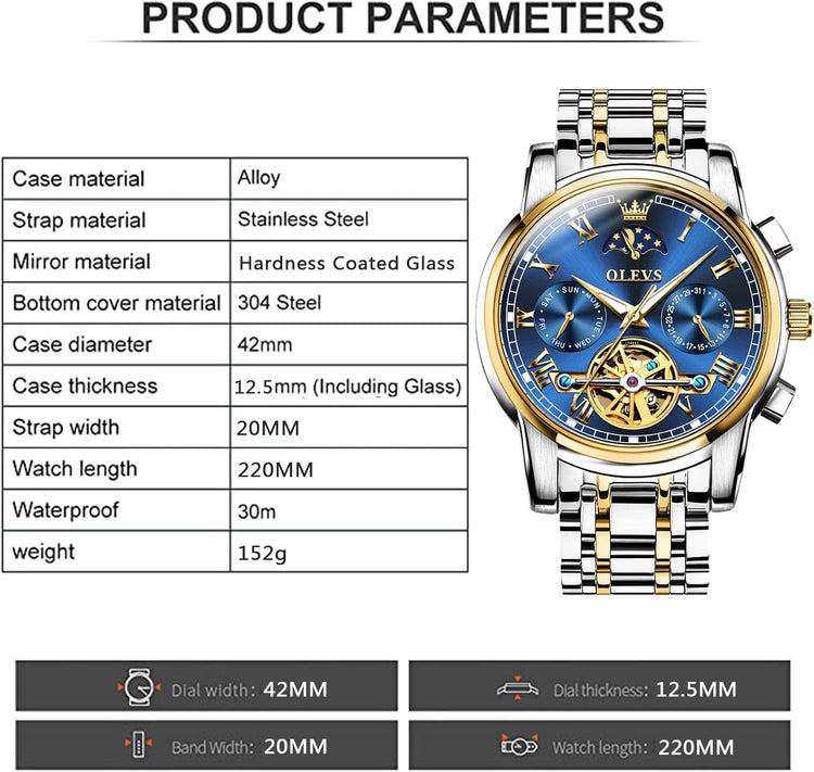 Automatic Mechanical Watches for Men Self Winding Waterproof Stainless Steel Men&