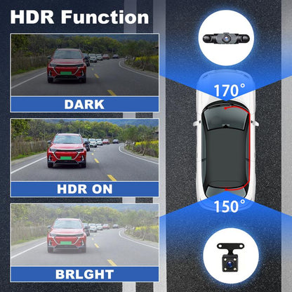 RoyalSavings 4-channel car dash cam with 1080P resolution, night vision, and front, rear, left, right cameras for vehicle surveillance