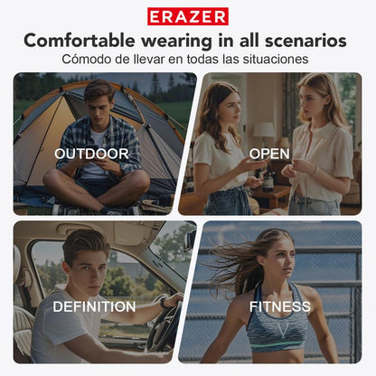 RoyalSavings ERAZER Xt66Pro OWS wireless Bluetooth earbuds with built-in microphone, supporting 135 languages for real-time translation and music.