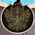 Golden microfiber beach towel with customizable design, featuring vibrant colors and soft, absorbent fabric for beach and pool use.