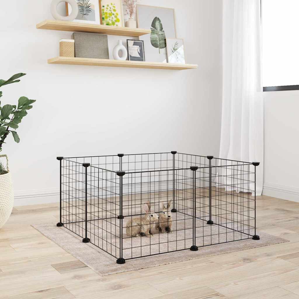 Golden 8-Panel Pet Cage with door, versatile 12-Panel Pet Cage for small animals, featuring sturdy metal construction and secure door.