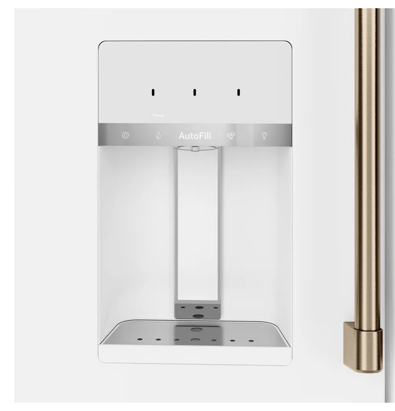 RoyalSavings French-door smart refrigerator with sleek stainless steel finish and digital control panel.