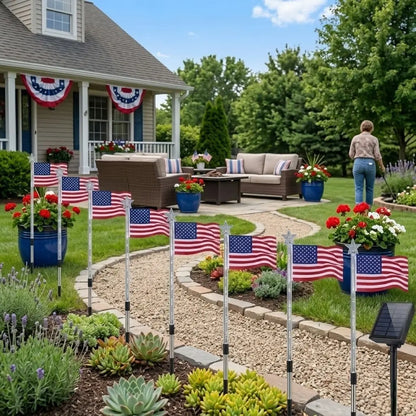Set of 8 American flag solar lights by RoyalSavings, outdoor flag lights with solar-powered illumination for patriotic decoration