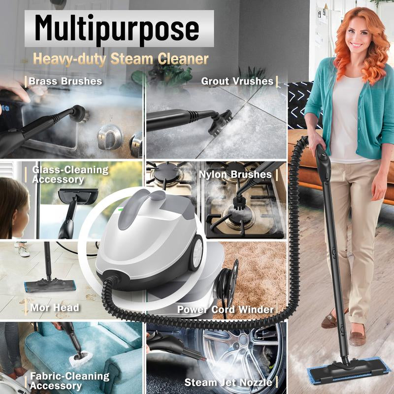 Phueut 1800W High-Pressure Steam Cleaner with 1.5L Tank & 28 Attachments for Home Multipurpose Floor Cleaning Chemical-Free Heavy-Duty Steamer