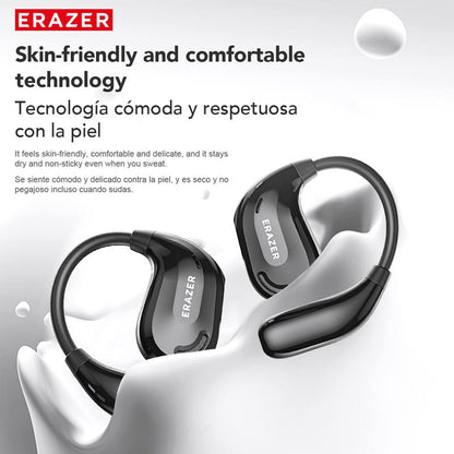 RoyalSavings ERAZER Xt66Pro OWS wireless Bluetooth earphones with built-in microphone, supporting 135 languages and high-fidelity sound.