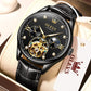 Dress Automatic Watch for Men Luxury Diamond Mechanical Self Winding Black Face Black Leather Strap Waterproof Luminous Men Wrist Watches