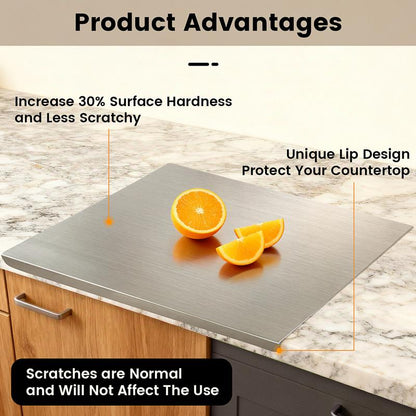 RoyalSavings stainless steel chopping board with non-slip base, perfect for kitchen cutting and household food prep.