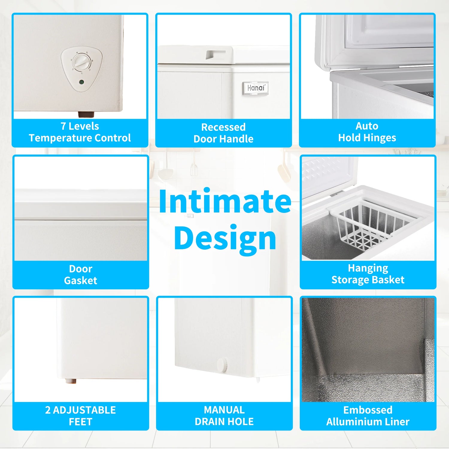 RoyalSavings 3.5 Cu.Ft white chest freezer with removable storage basket, deep freezer ideal for extra frozen storage.