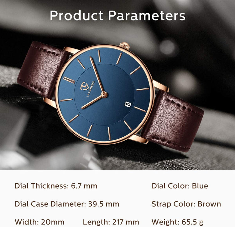 Watch, Mens Watch, Minimalist Fashion Simple Wrist Watch Analog Date with Leather Strap