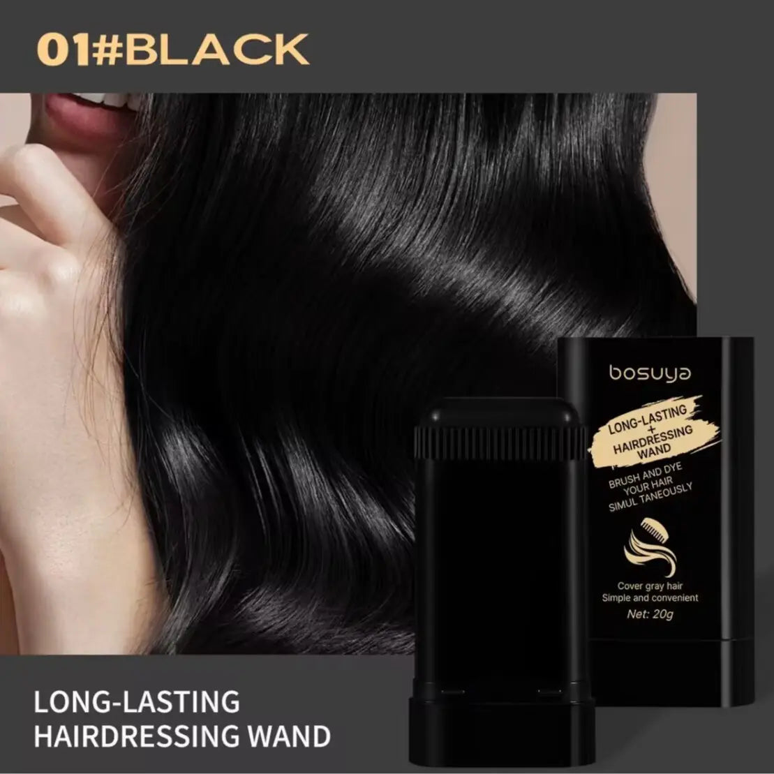 RoyalSavings Bosuya Ultimate Hair Dye Comb in a 20ml disposable pen for easy, safe gray hair coverage and gentle coloring.